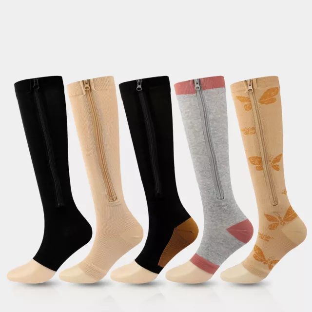 Compression Socks With Zipper Calf Leg Foot Support Stocking S-XXL For Men Women