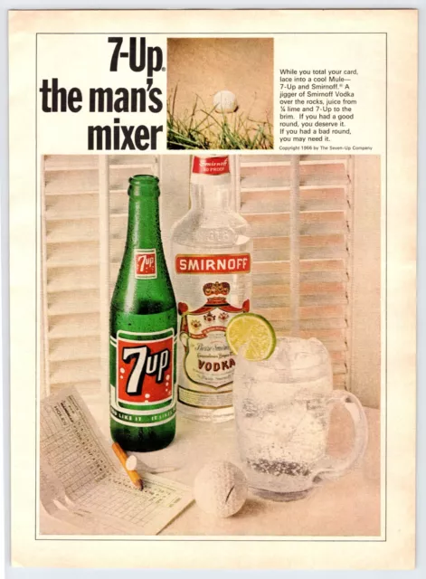 1966 7UP SODA & SMIRNOFF VODKA Vintage 8"X11" Magazine Ad 1960's M533