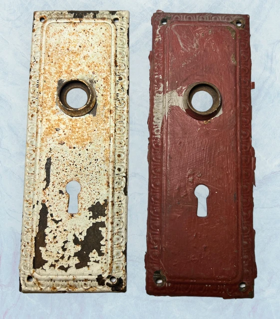 Antique Set Of Victorian Door Knob Back Plates Egg & Dart Ornate 7 X 2.5”