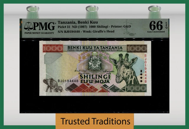 Tt Pk 31 Nd 1997 Tanzania Benki Kuu 1000 Shilingi Pmg 66 Epq Gem Uncirculated