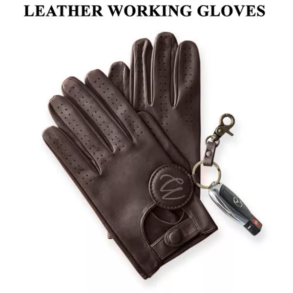 Mens Classic Driving Gloves Soft Genuine Real Lambskin Leather Dark Brown Black