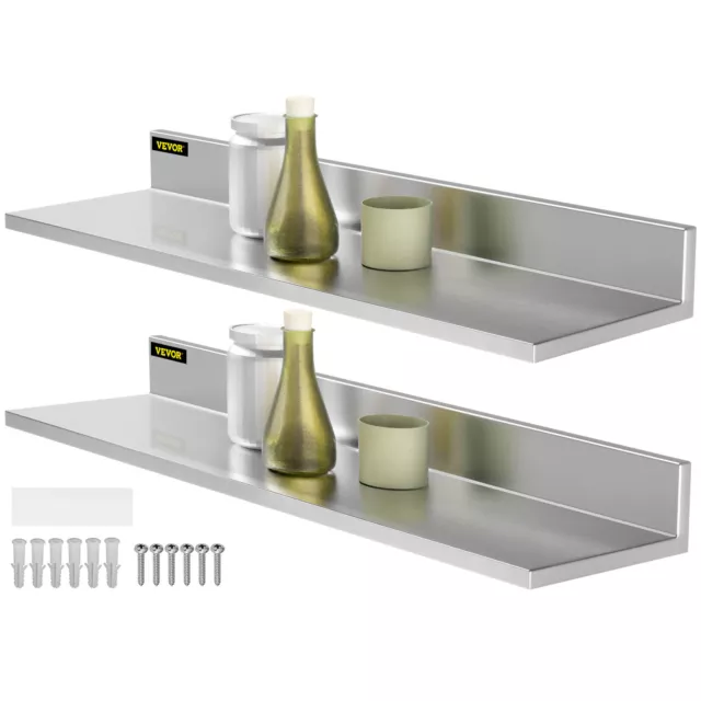 VEVOR Stainless Steel Wall Shelf Commercial Kitchen Shelf Multi-sizes w/Brackets