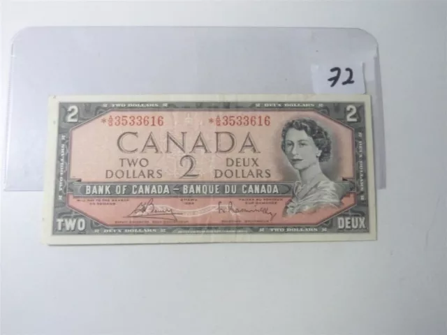 Canada Banknote 1954 Remplacement Note Asterix Prefix  Ag No72
