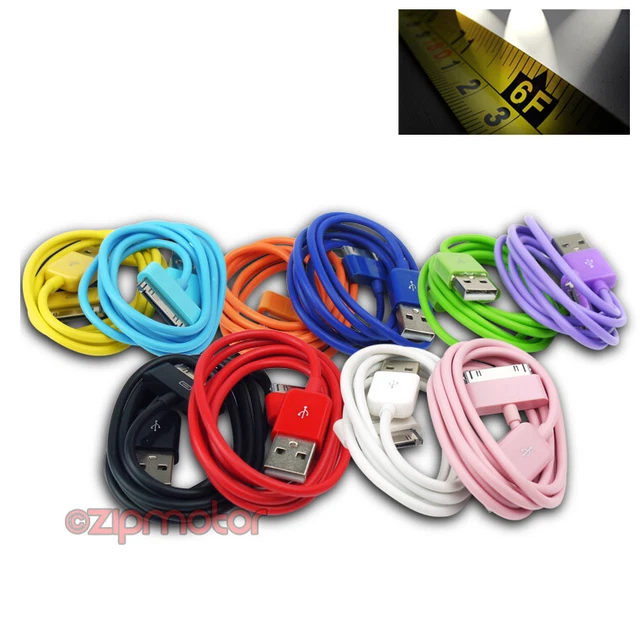 6Ft Usb Sync Power Charger 10 Color Cable Iphone 4S Ipod Touch Classic Nano Ipad