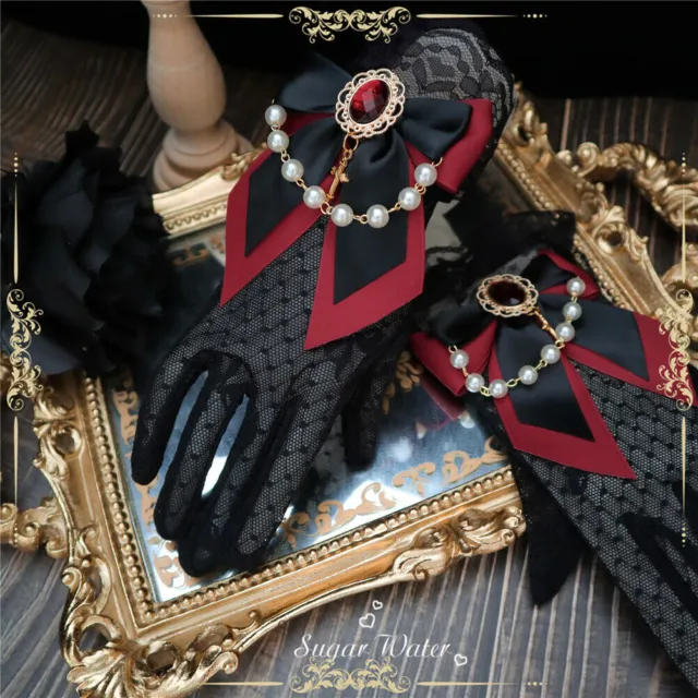 Gothic Women Black   Gloves with Bowkont Cross Victorian Lady Dress Gloves