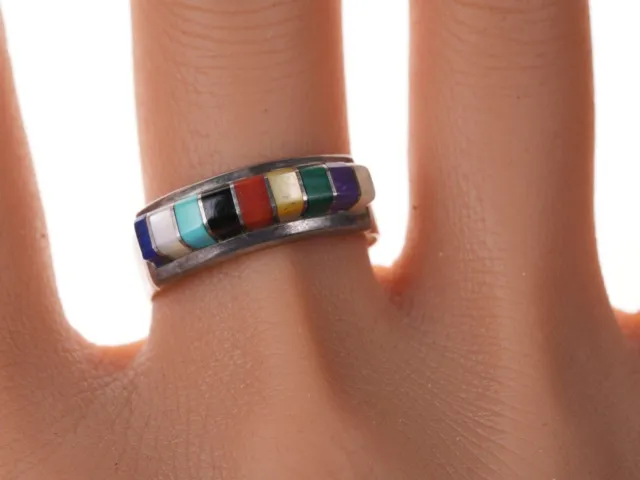 Vintage Zuni Native American Sterling Multi-Stone Channel inlay ring