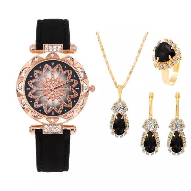Women's Quartz Watch with Necklace Ring Earrings Jewelry Gift Set