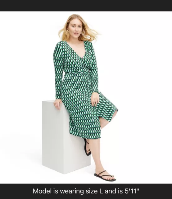 DVF Diane Von Furstenberg x Target L/S Midi Arrow Geo Green Wrap Dress LARGE NEW