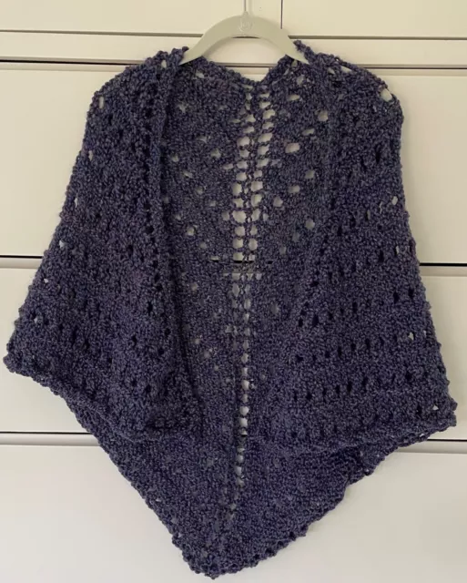 Womens HandKnit Shawl Wrap Purple Barrington Homespun Yarn Lacy Crochet Triangle