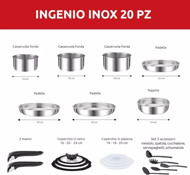 Ingenio Inox Set Di Pentole E Padelle in Acciaio Inox, 20 Pezzi, Adatto Ad Induz 2