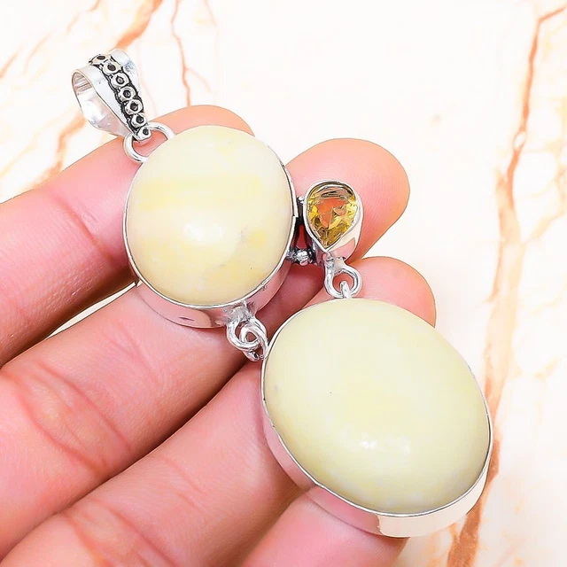 Swiss Green Opal, Citrine Gemstone Handmade Gift Jewelry Pendant 2.96" O789