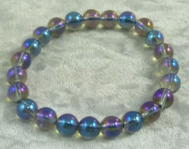 Aqua Aura Quartz 8mm Round Bead Bracelet