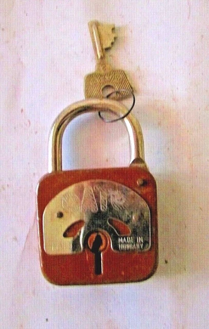 Vintage CATO ELZETT Padlock, Brown Lock & Keys Made In Hungary Working Original