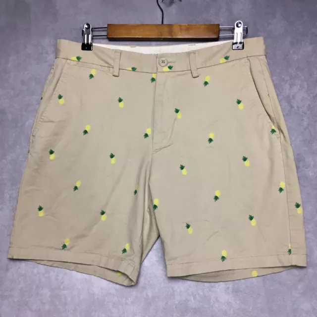 Old Navy Mens Khaki Shorts size 32 Pineapple All Over Print Stretch Flat Front