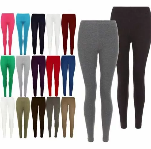 1x Womens Ladies Leggings Cotton Plain Full Length Black + Colours UK Size 6-30