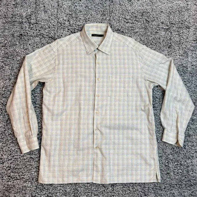 Ermenegildo Zegna Shirt Mens 2XL XXL White Plaid Button Up Long Sleeve Adult