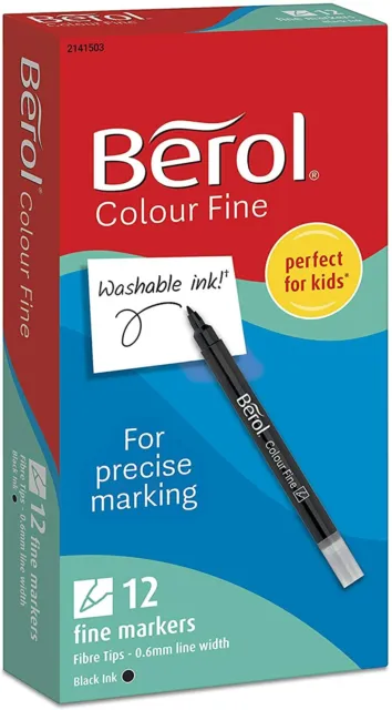 Black Berol Colour Fine Tip Pens Pack Of 12