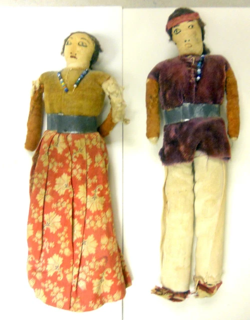 Vintage Pair Of Real Skookum Native American Navajo Dolls With Metal Belts 8"