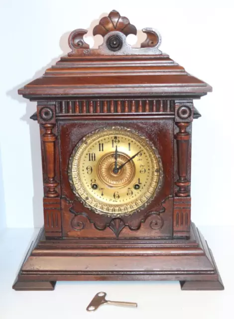 Antike Tischuhr / Kaminuhr mit Glocke , Ansons Clock New York , Höhe 43cm  /!53