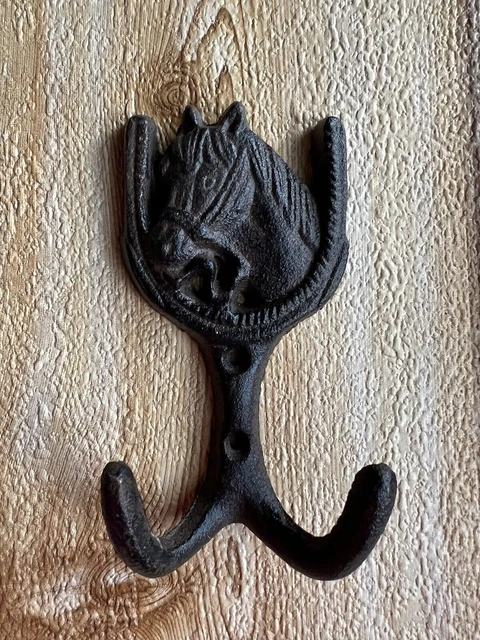 Horseshoe Horse Double Key Hook Coat Towel Purse Hanger Cast Iron 5" x 3"