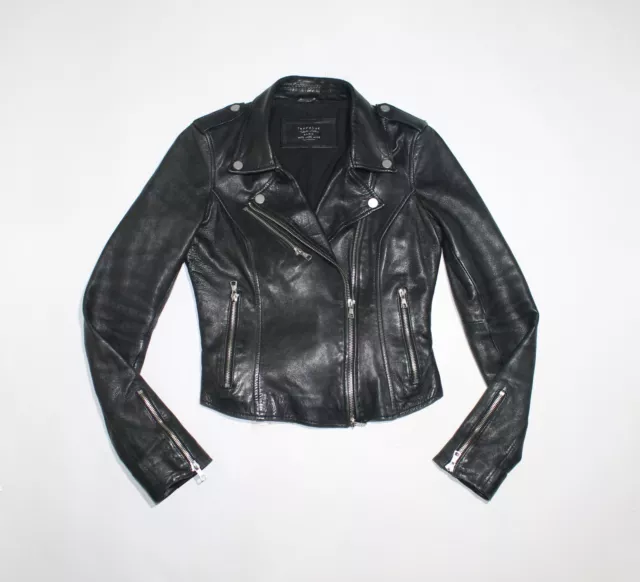 WOMEN'S BLACK BRANDO Leather Biker Jacket Motorcycle Western Cowgirl XS ...