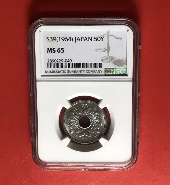 Japan-S39( 1964 ) -Uncirculated 50 Yen Coin,Graded By Ngc Ms 65.