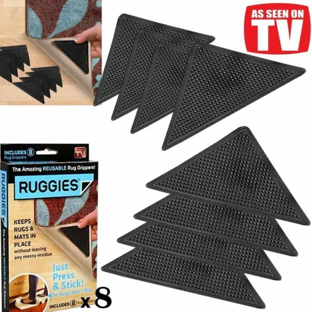 8 X Rug Carpet Mat Grippers Ruggies Non Slip Skid Reusable Washable Grips Uk
