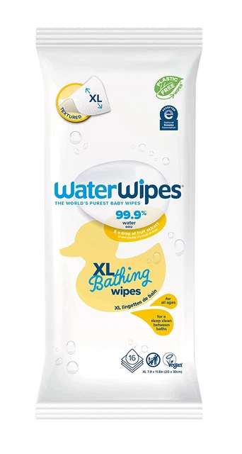 Plastic-Free XL Bathing,Toddler & Baby Wipes, 99.9% Water Based Wipes, Unscented