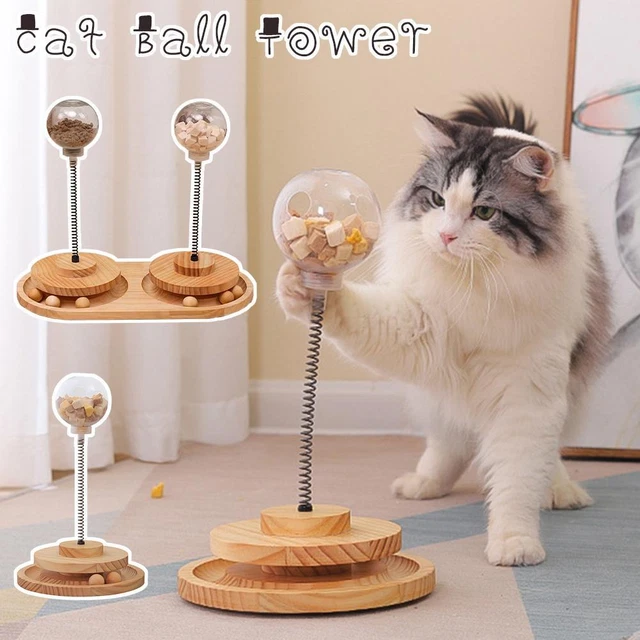 Interactive Wooden Cat Toy Tower with Training Ball and Track Disc for