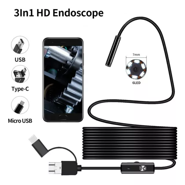 2M USB Endoskop Kamera 7.0mm LED HD Inspektion Wasserdicht für Android Handy PC 2