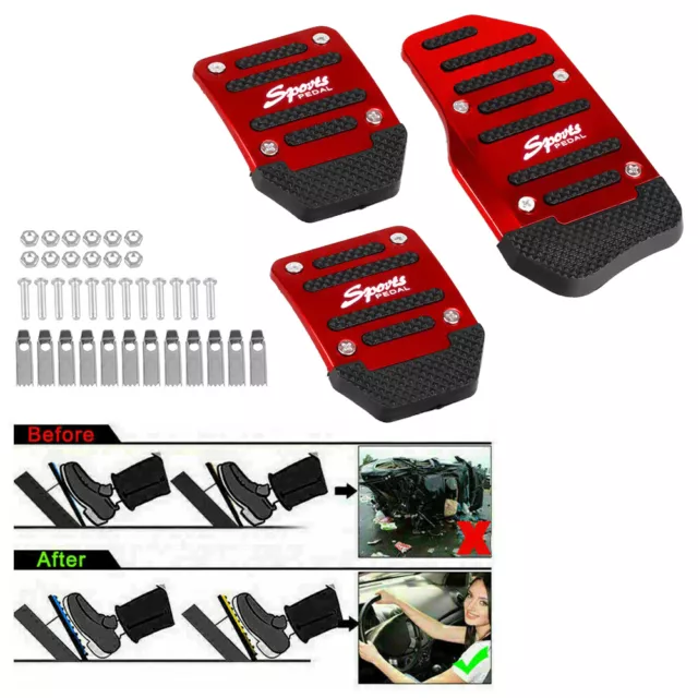 3 RED Non Slip Manual Transmission Brake Foot Pedal Pad Cover Universal Kit Set