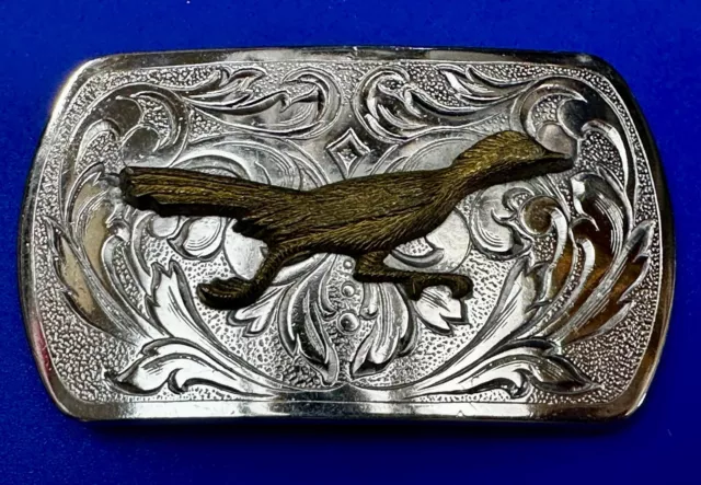 Roadrunner - Vintage two tone Western engraved flower swirl Belt Buckle