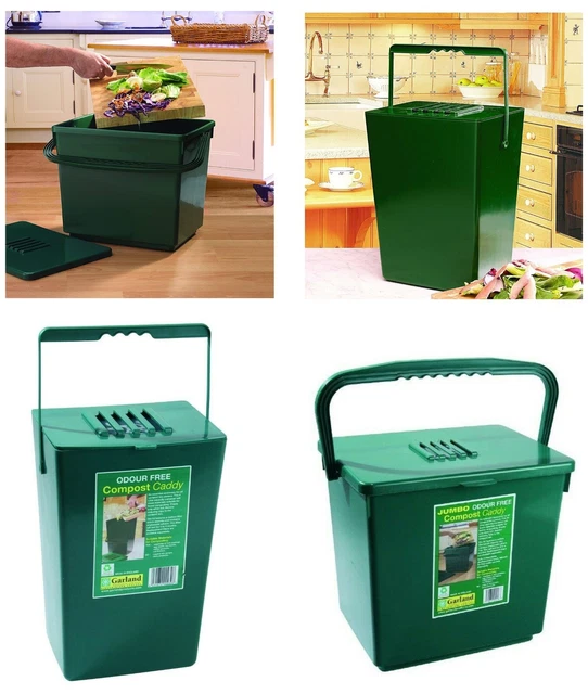 COMPOST CADDY GREEN Kitchen Carbon Filter Food Waste Bin With Lid Carry