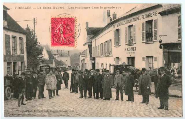 Cpa Hunting A Run - Presles - La Saint Hubert