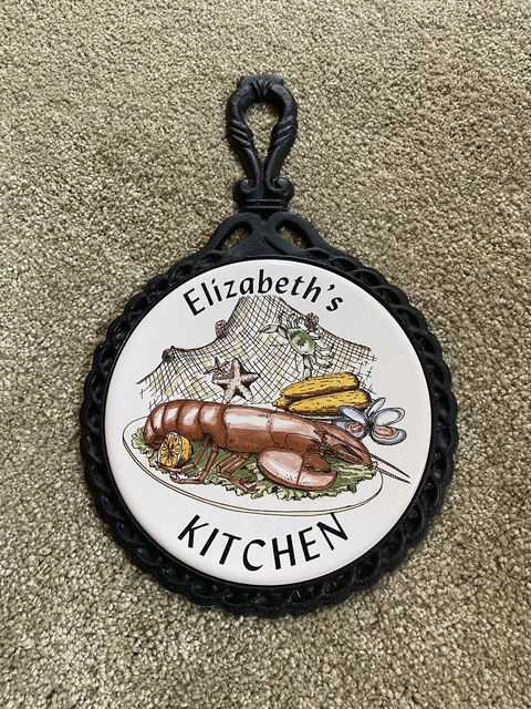 Cast Iron Ceramic Tile Vintage Trivet Hot Pad Mid-Stare Elizabeth’s Kitchen