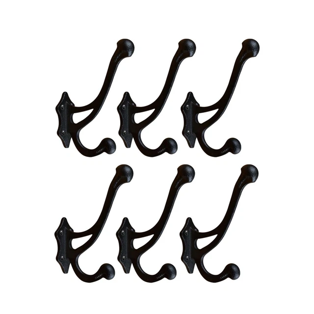 6 Hook Black Wrought Iron Double Coat 6 1/2"H X 3 1/2" Proj Pack of 6