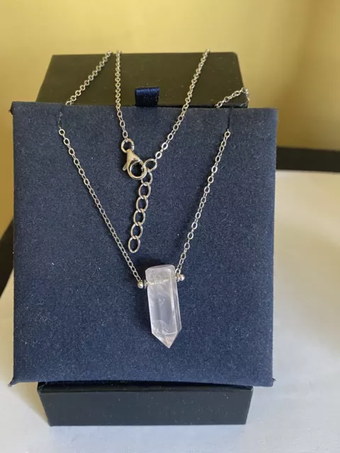 Unworn Pencil Point Rose Quartz Sterling Silver Pendant Necklace 18 Inch Length