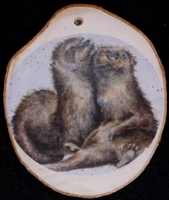 Wrendale Otters Wooden Slice Wood Decoupaged Wall Hanging Friend Mum Dad New