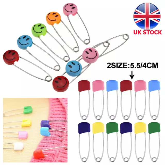 10/15X Nappy Diaper Safety Pin Fasteners Large Colours Heads Sewing Dry Cleaning
