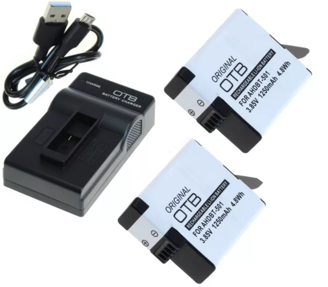 2X Original OTB Akku Ladestation Ladegerät GoPro Hero 5 6 7 8 Black 1250mAh