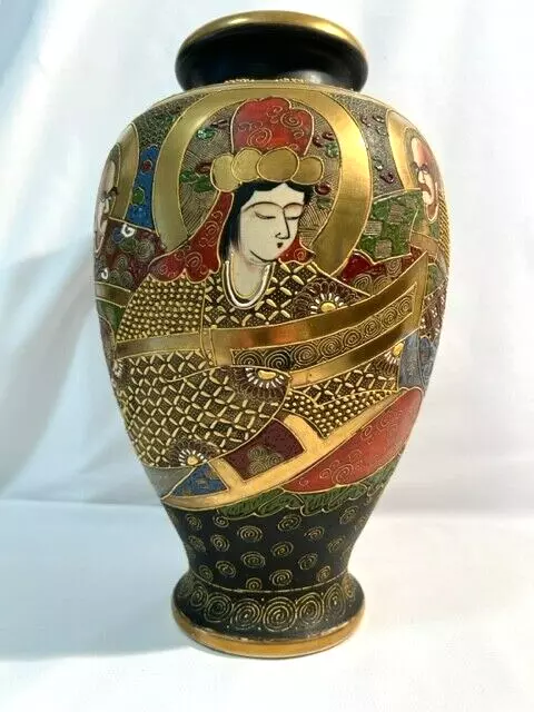 Antique Large "Satsuma" Japanese Moriage Moriyama Vase with 7 Immortals  - RARE