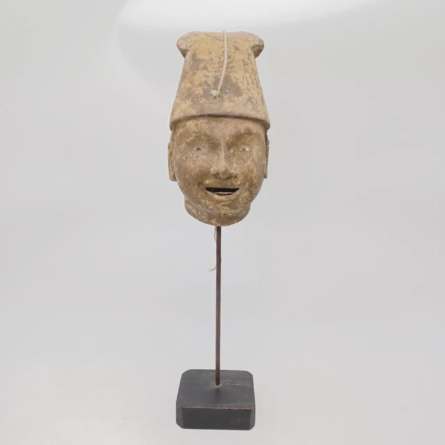 ANTIQUE BURMESE ANIMATED PUPPET HEAD ON STAND. No 6. AWESOME. PREOWNED