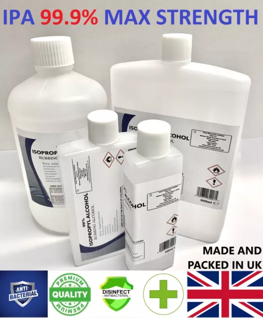 IPA 99% Isopropyl Isopropanol PURE Rubbing Alcohol 9ml 50ml 300ml 1L 5L FREE P&P