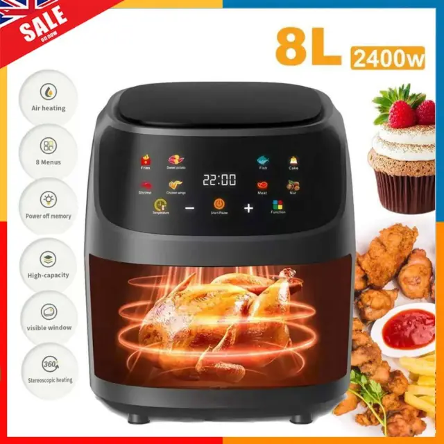 8L Air Fryer Oven 2400W Household Transparent Visible Large Capacity
