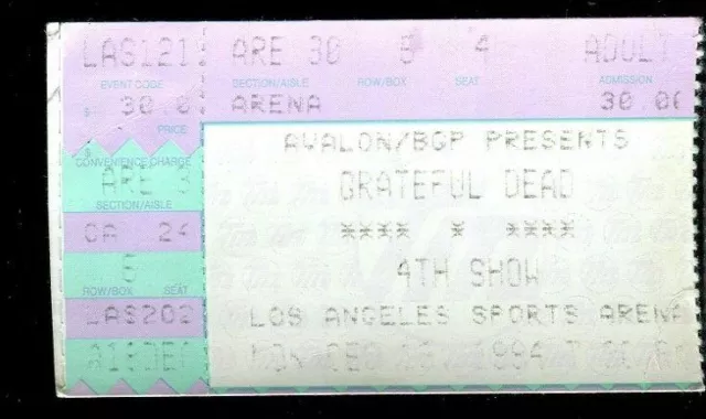 Ticket Concert Grateful Dead Jerry Garcia 1994 12.13 Grateful Dead Jerry Garcia