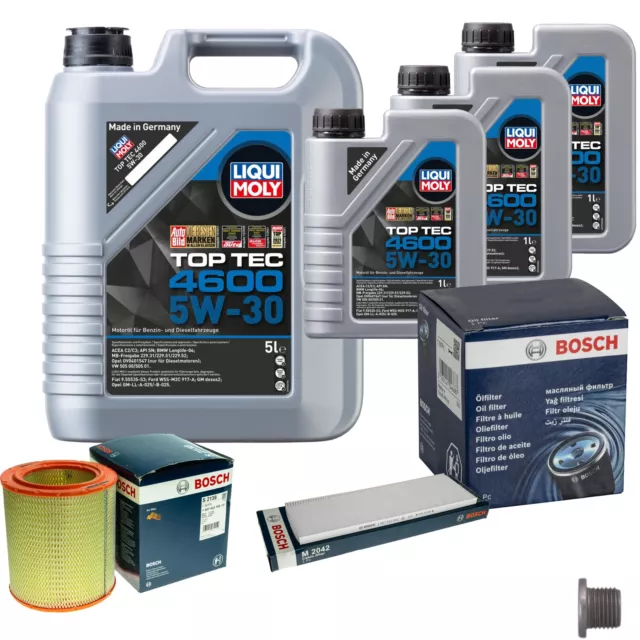 Bosch Inspektionspake 8L Liqui Moly Top Tec 4600 5W-30 para Peugeot