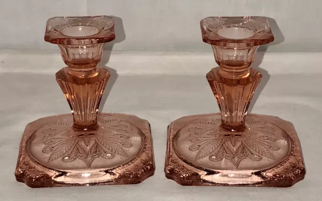 Jeannette ADAM PINK *4" CANDLESTICKS*PAIR**