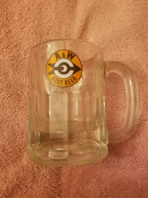 Vintage Root Beer Mug A & W Heavy Weight Handle Glass Orange Brown White Short