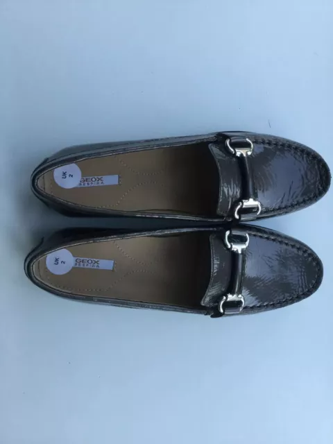 GEOX RESPIRA ITALIAN Patent Brown Leather Loafers Size 2 Eu 35