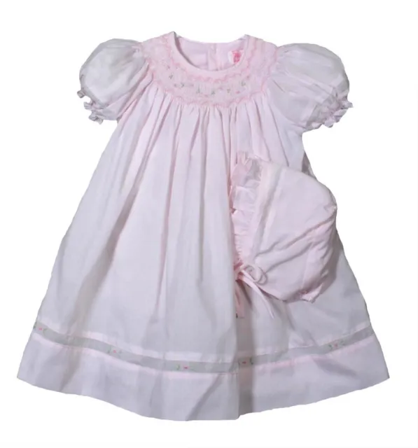 Petit Ami Infant Girls Pink Smocked Dress & Bonnet NWT Newborn-24m